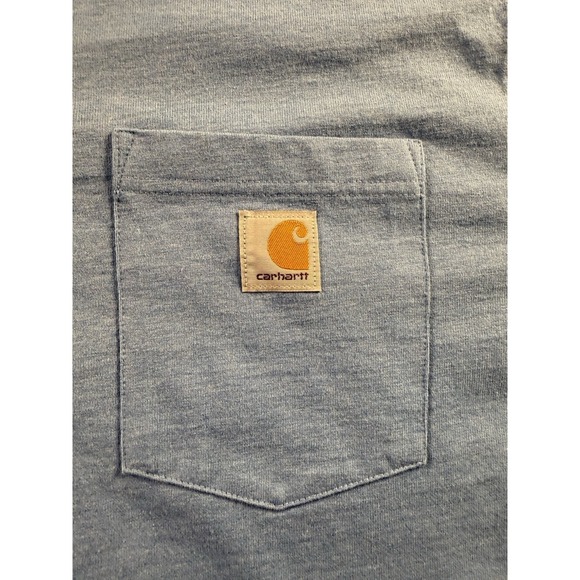Carhartt Shirt Mens Large Blue Henley Cotton Pocket Logo Workwear Casual - Picture 15 of 15